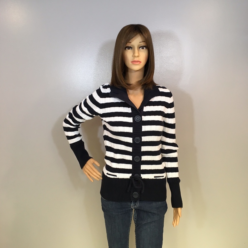 New H&M Chunky Knit Striped Button Down Sweater